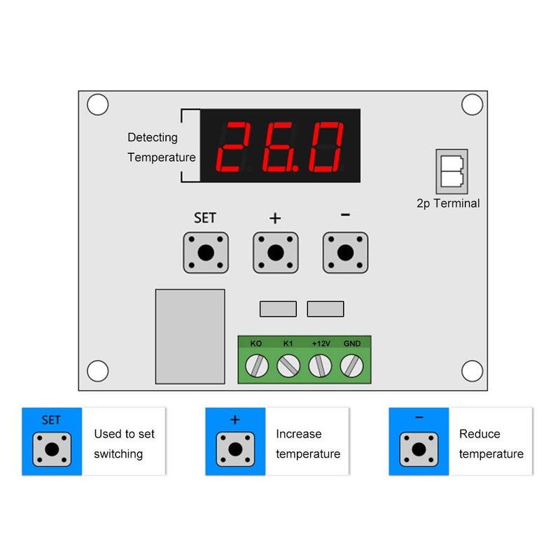 AITRIP 3PCS W1209 12V DC Digital Temperature Controller Board with 10A One-channel Relay and Waterproof Micro Digital Thermostat -50-110Â°C Electronic Temperature Temp Control Module Switch (With Case) - Image 5
